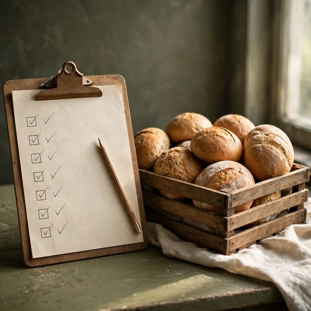 A checklist next to a bread crate