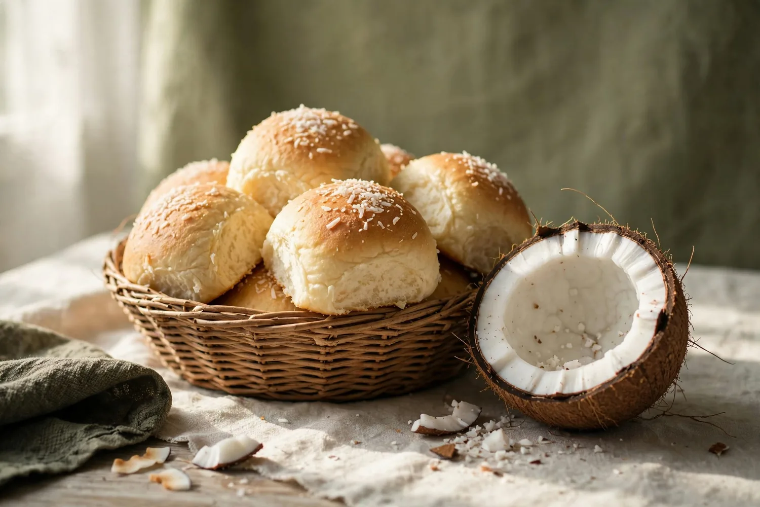 Coconut bread rolls and a coconut